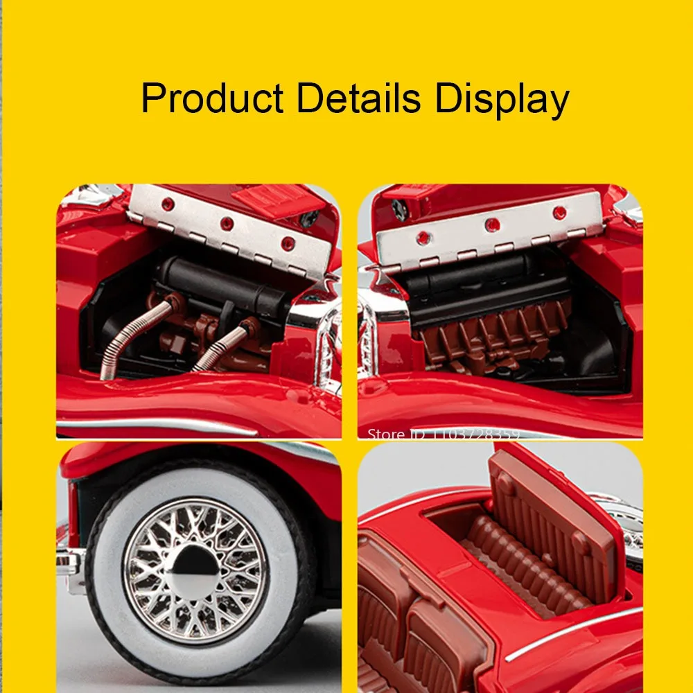 1:32 500K 300SLรถโบราณรุ่นMiniatureของเล่นโลหะผสมDiecastเสียงประตูเปิดดึงกลับShock Absorptionสําหรับของขวัญเด็ก