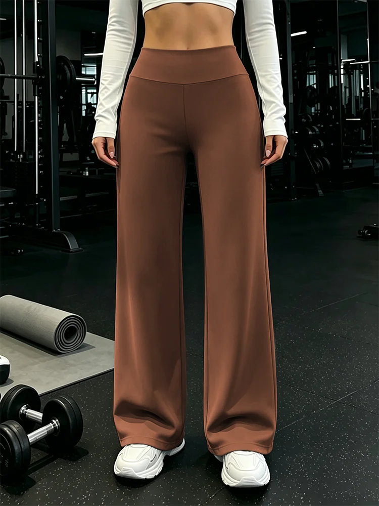 High-Waisted Wide-Leg Yoga Sport Pants, American Retro Slimming Straight-Leg Trousers, Suitable for Both Daily and Fitness Use