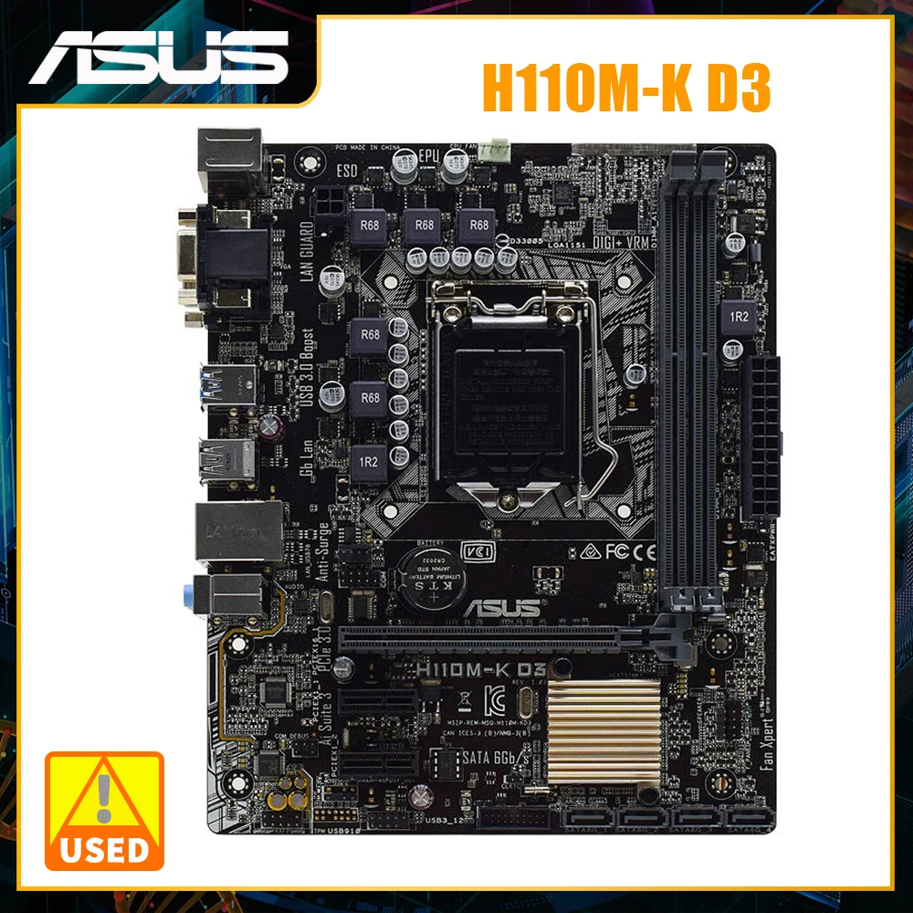 

LGA 1151 Motherboard ASUS H110M-K D3 Motherboard DDR3 Intel H110 32GB PCI-E 3.0 USB3.0 Micro ATX For Core i5 6600K i3 7350K Cpu