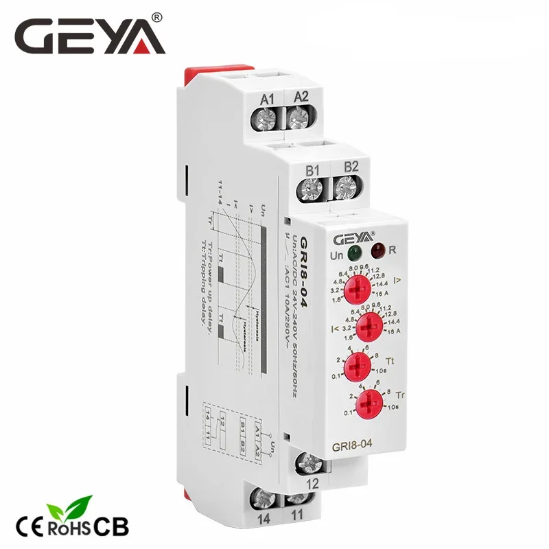 GEYA GRI8-03/04 Over Current and Under Current Monitor 0.5A 1A 2A 5A 8A 16A Current Monitoring Relay