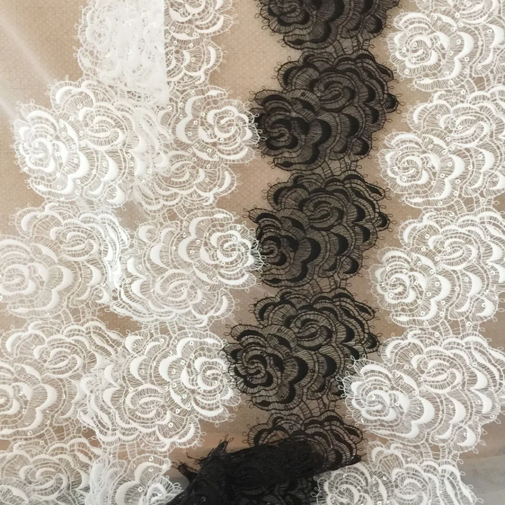 1Yard White Black Flower Squuins Lace Trim Fabric Handmade DIY Clothes Accessories 10CM Wide