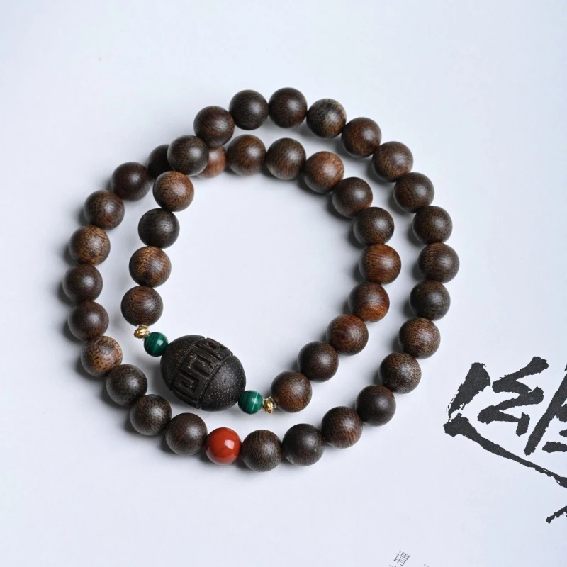 Vietnam Fusen Red Soil Sinking 8mm Agarwood Bracelet Selected Oil Knot Nha Trang White Qi Nan Top Bead Double Circle