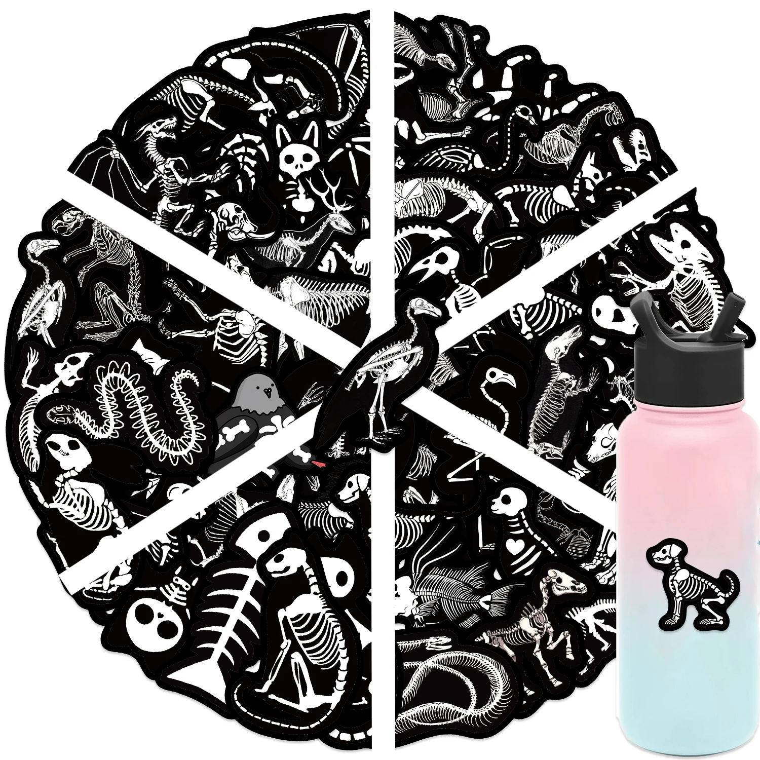 56 pçs adesivos de esqueleto animal para mala portátil telefone scrapbooking materiais diy adesivo borda preta do vintage