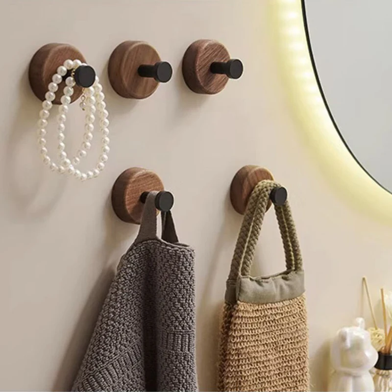 Natural Walnut Wood Hooks Key Decorative Holder Hooks Door Clothes Coat Hanger Hook Bathroom Kitchen Decor Organizer Holder Hook