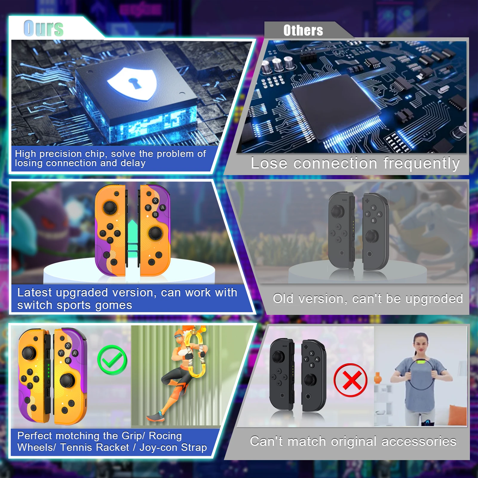 Joypad للتبديل - وحدة تحكم في ألعاب استشعار الحركة الاهتزازية ذات 6 محاور، وظيفة الاستيقاظ، مناسبة للوحة الألعاب اللاسلكية بحلقة اللياقة البدنية