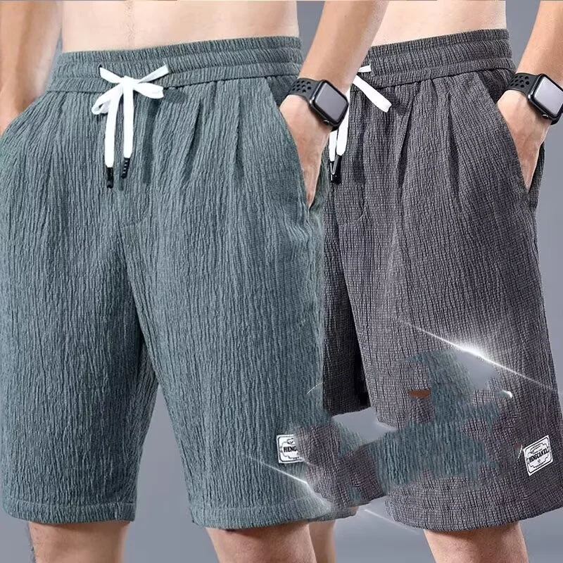 Sports five point cotton linen ice silk linen pants, casual shorts, men's trendy men's outerwear, summer ultra-thin large shorts