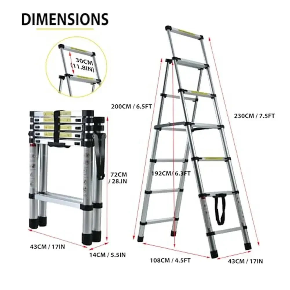 Telescoping Extension Ladder 6.5/7.5FT Aluminum A Frame Folding Multi-Purpose Household Collapsible EN131 Certified 330lb