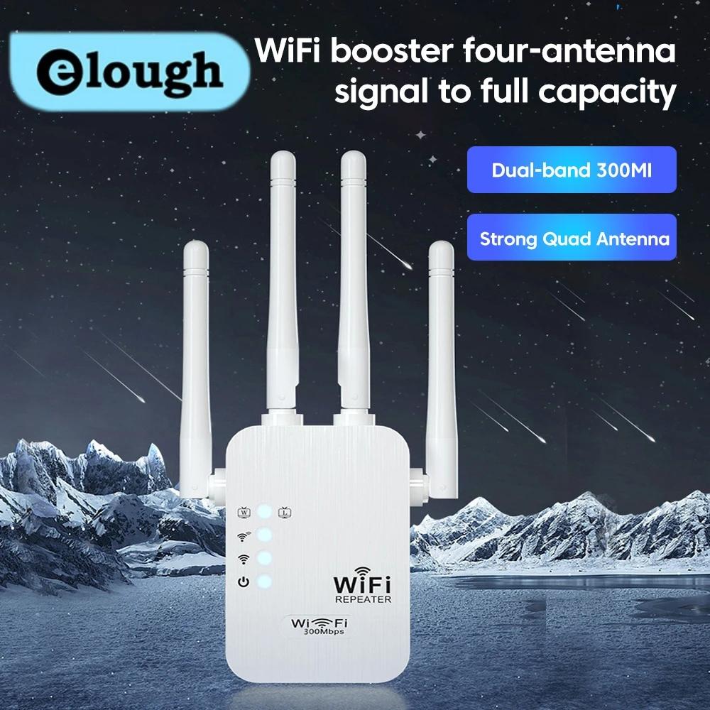 Elough 듀얼 네트워크 인터페이스 WiFi 리피터 신호 증폭기 라우터, 300Mbps 신호 부스터, 셀룰러 통신 증폭기 