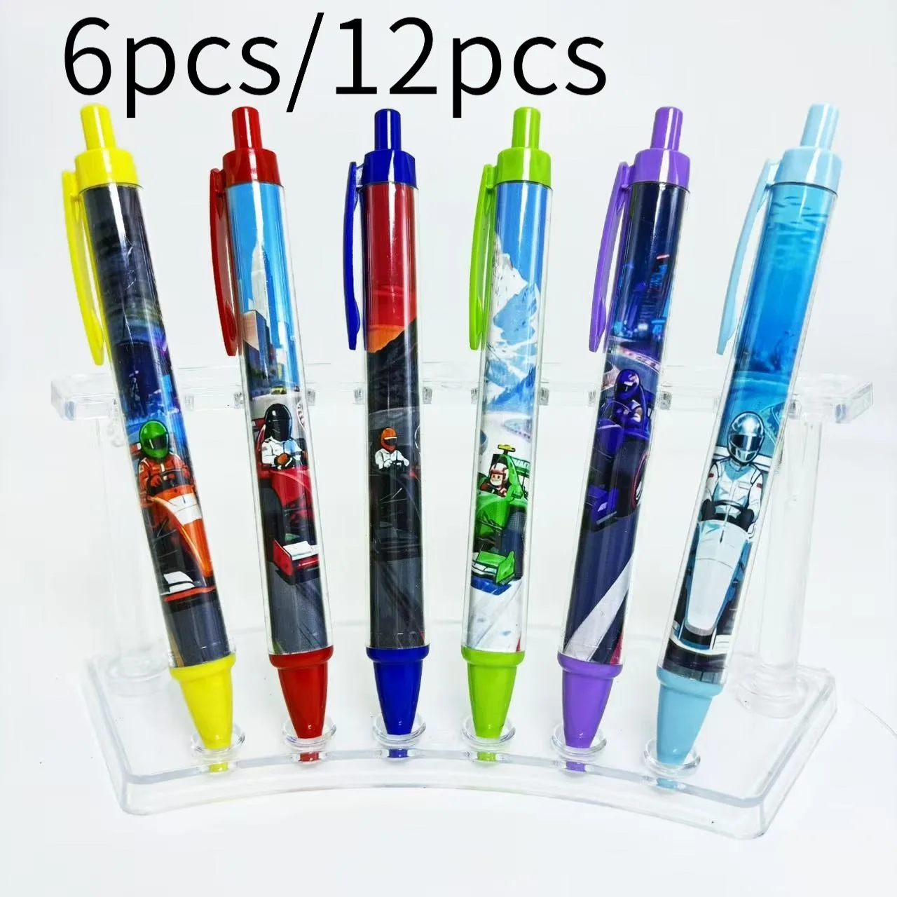 

6Pcs/12Pcs Racing-Themed Ballpoint Pens, Kart Racing Series Retractable Ballpoint Pens, Student Writing Gift Pens