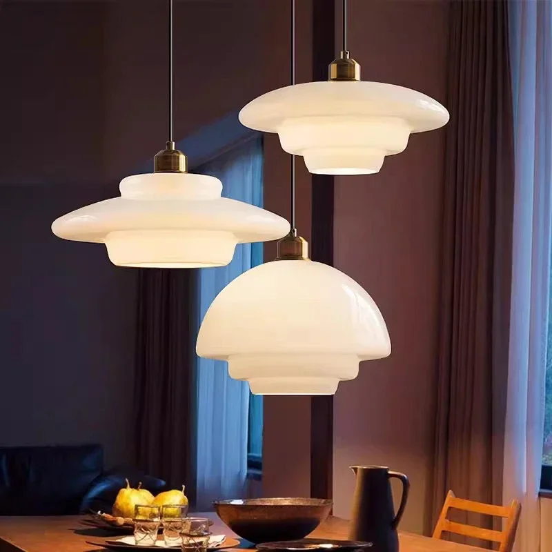 

Modern White Glass Pendant Lamp Art Decor Milk Glass Pendant Light LED E27 Light Fixtures for Dining Room Restaurant