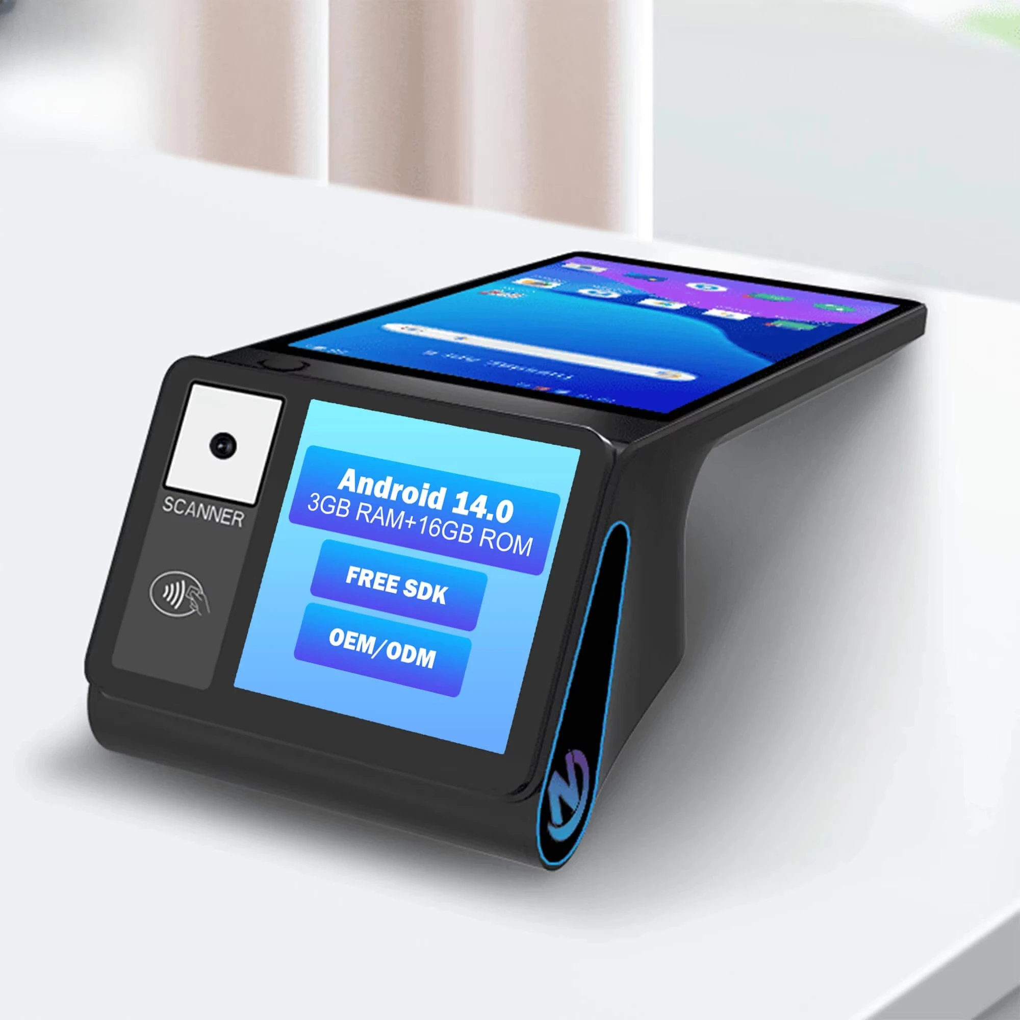 أندرويد 14.0 شاشة مزدوجة 8 بوصة 3GB + 16gb/32gb أنظمة نقاط البيع المحمولة 58 مللي متر طابعة Z108 Nfc ماكينة تسجيل المدفوعات النقدية Epos محطة