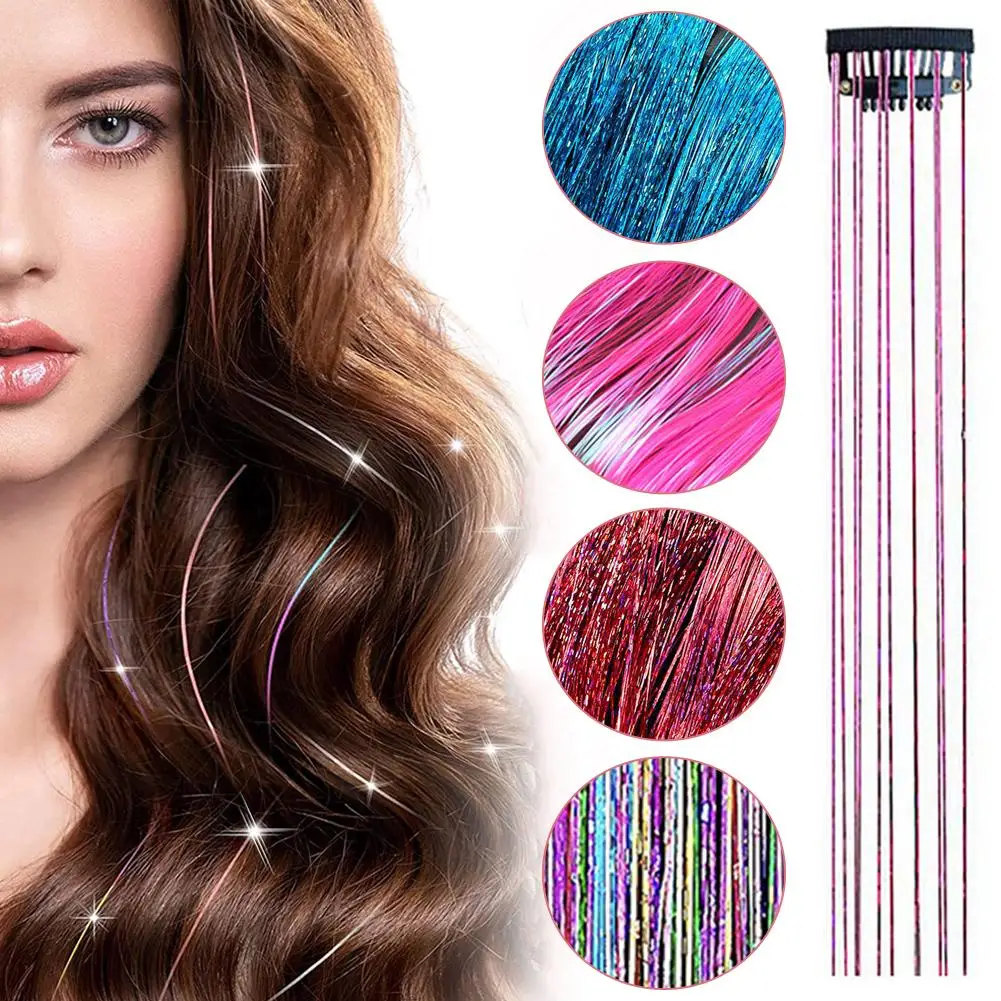 

Sparkle Shiny Hair Tinsel Rainbow Silk Hair Extensions Dazzles Women Hippie Shiny Extensions for Girls Hair Accessories