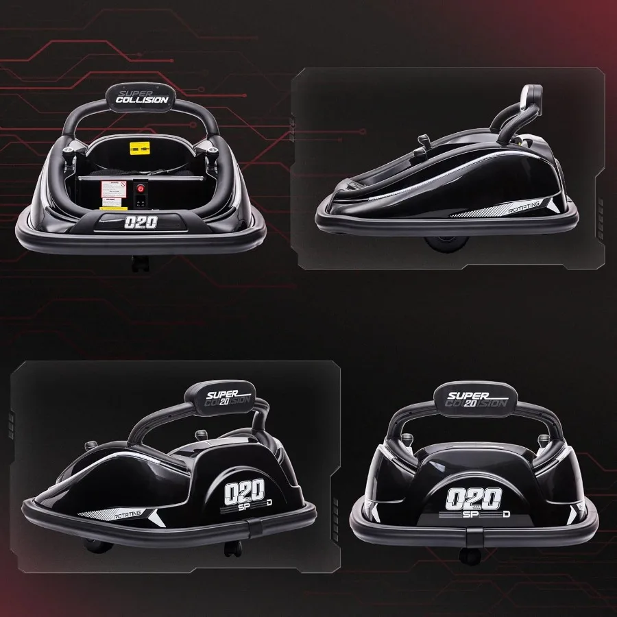 Auto paraurti per bambini 12V con telecomando, 360 °   Giocattolo elettrico per bambini con rotazione, motore gemellare, luci LED colorate, 3 canzoni,