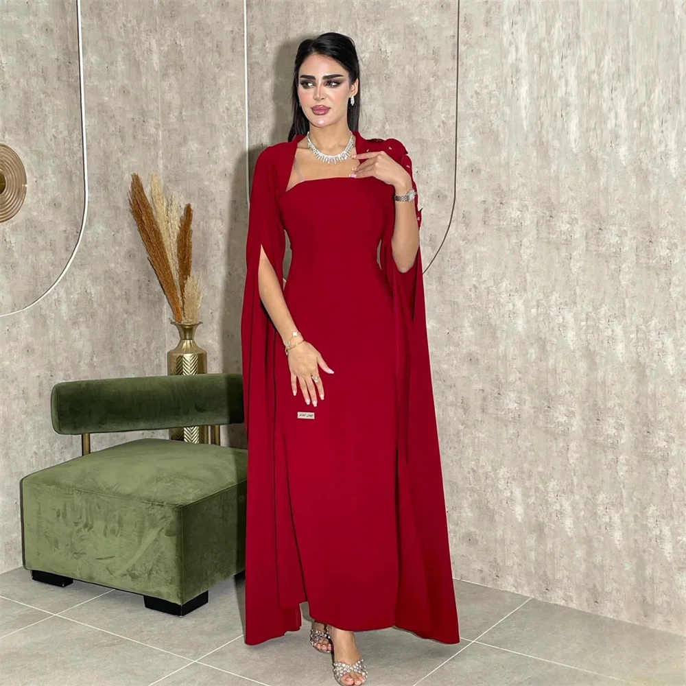 

Customized Prom Dress Saudi Arabia Dearin Spaghetti Strap Column Ankle Length Skirts Stole Bespoke Occasion Dresses Formal Eveni