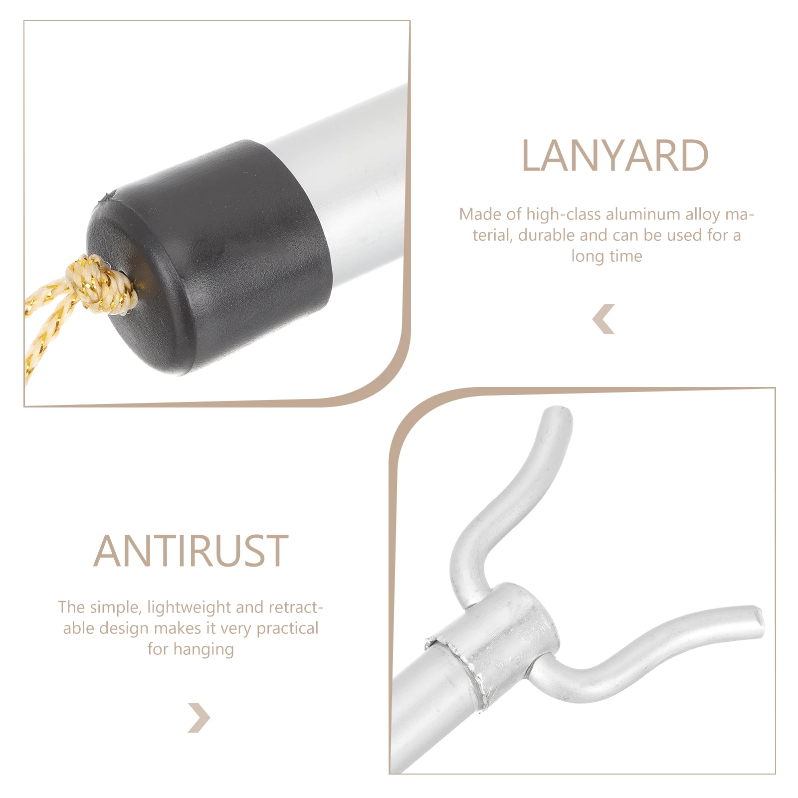 

2pcs Aluminum Alloy Retractable Drying Pole Clothes Rod for Laundry Wardrobe Ceiling Frame Lightweight Strong Hanging Fork Pole