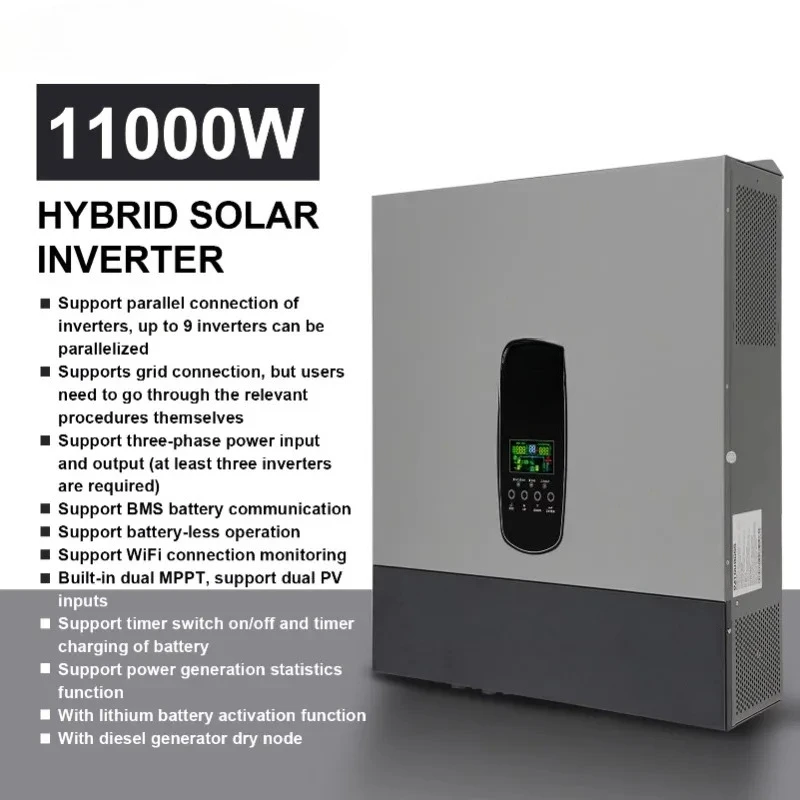 Warehouse in Stock Double MPPT 500V PV Voltage Single Phase  Converter 50hz 60hz 230V 11KW 48V Energy Hybrid Solar Inverter