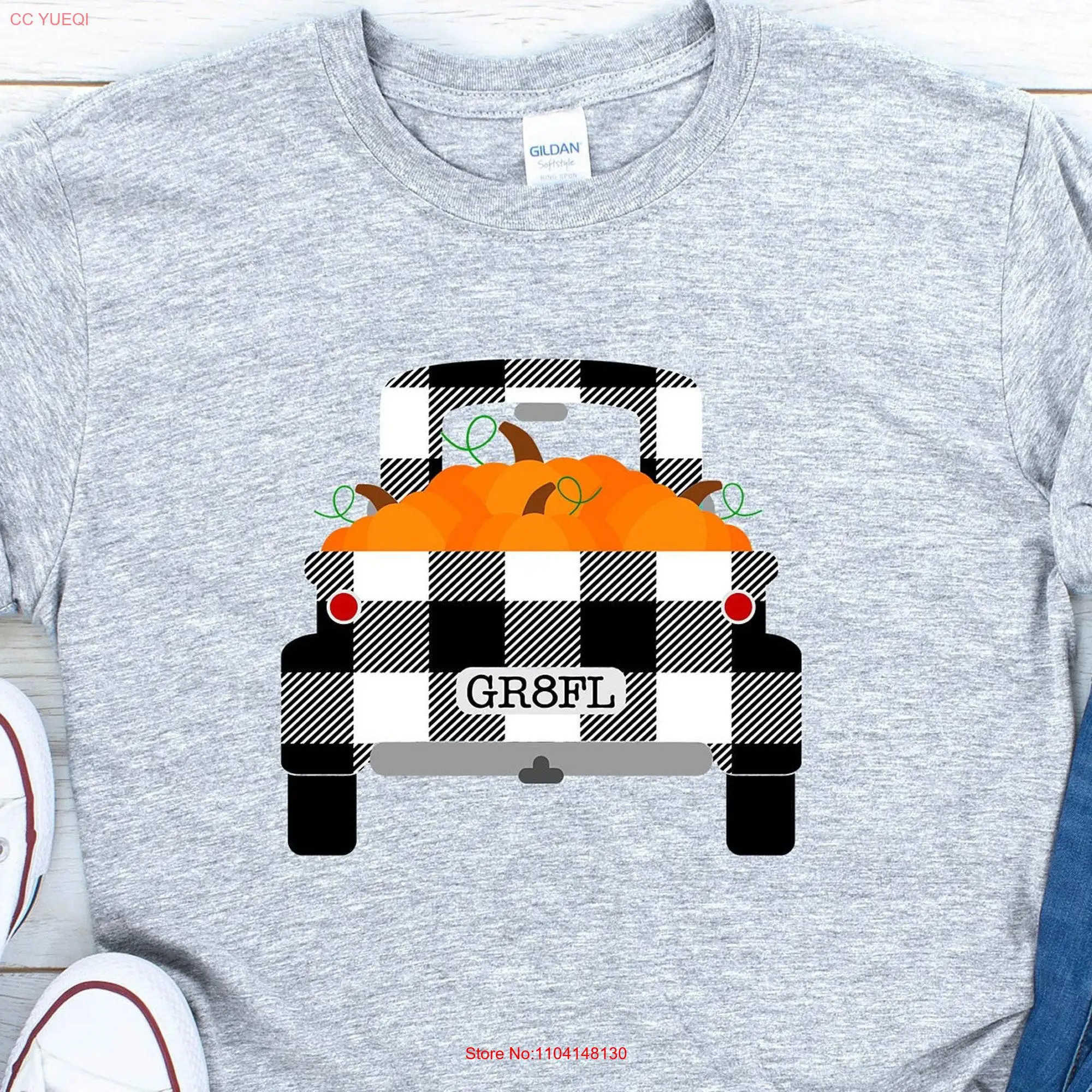 Pumpkin Paid Truck T Shirt Fall Thanksgiving GifT Plaid Trending Family long or short sleeves