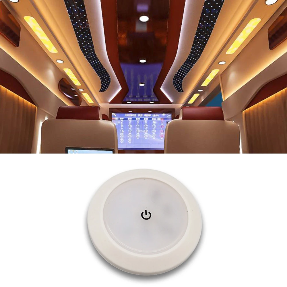 1x 10-30V LED Touch Light Dome RV Caravan Round Ceiling Roof Lamp Car Inner Ceiling Light Boat Yacht Roof Reading Light Camping