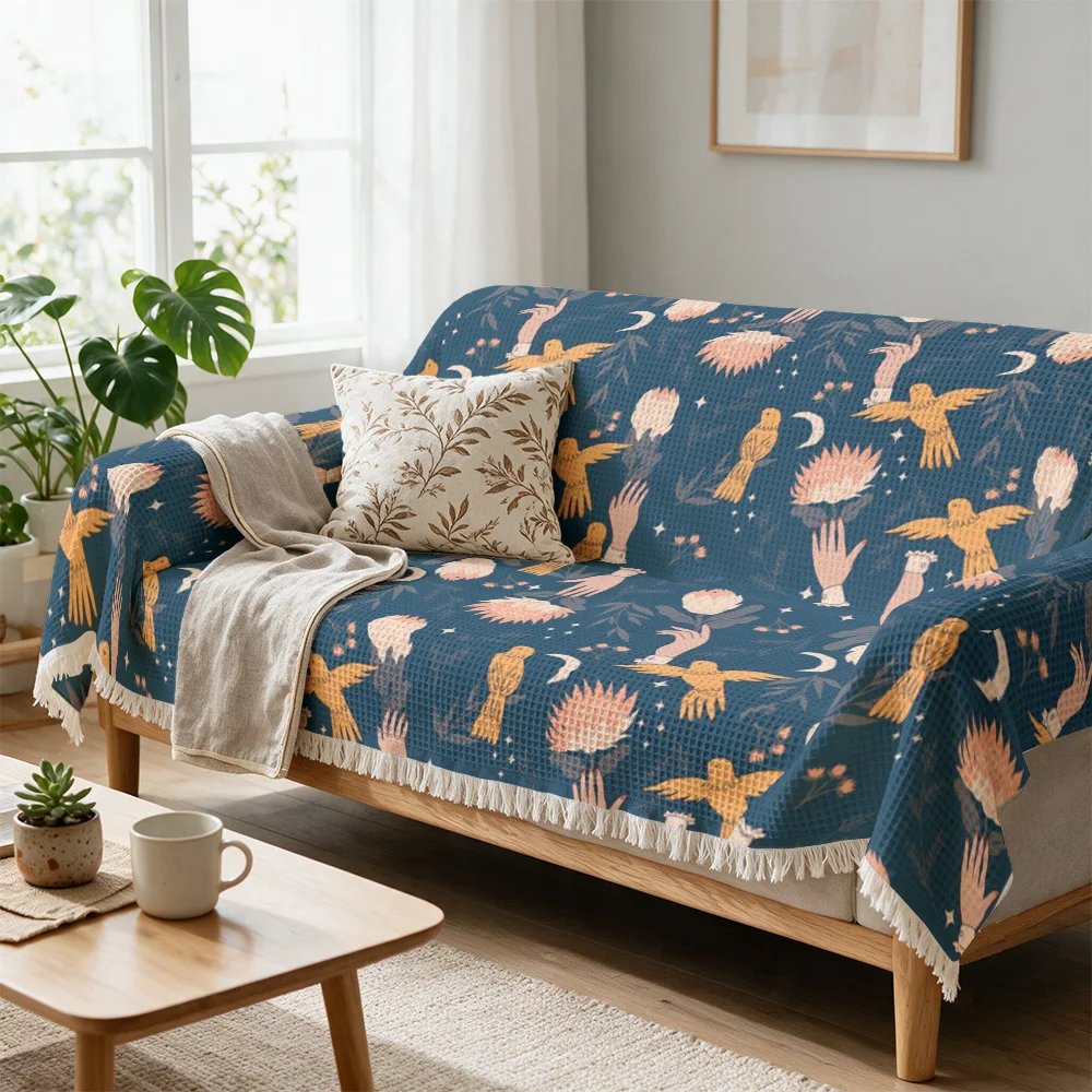 Large Decorative Throw Blanket for Sofa Couch Home Decor Tropical Bird Print Cozy Knit Throw for Modern Living Room Seating