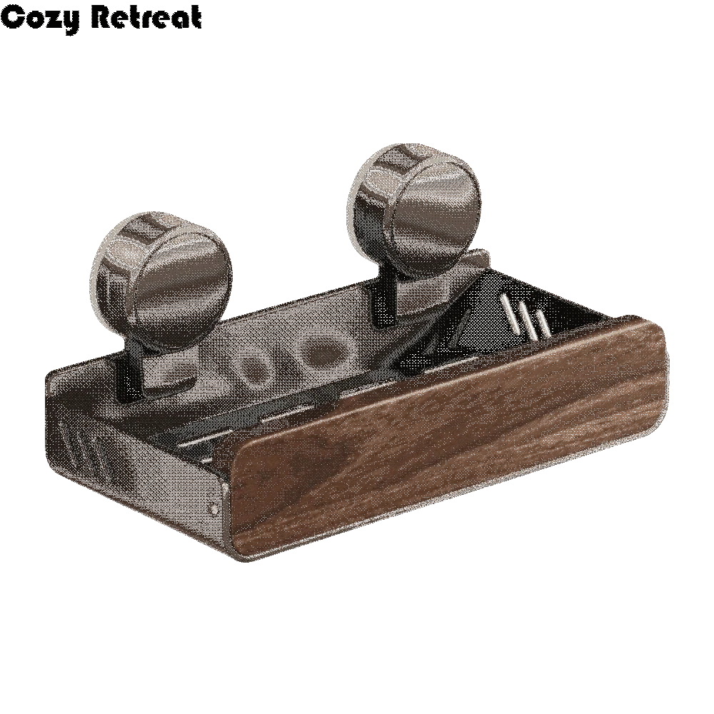

Mid-Century Modern Bathroom Shelf Strong Grip Walnut Finish Bathroom Storage Rack Suction Cup Space Saving