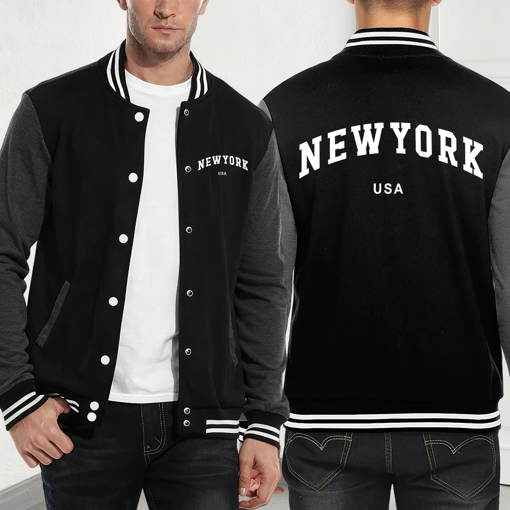 

New York Usa Letter Printing Coats Mens Autumn Fleece Warm Baseball Jersey Fashion Pocket Jackets Basics Loose Men'S Clothes
