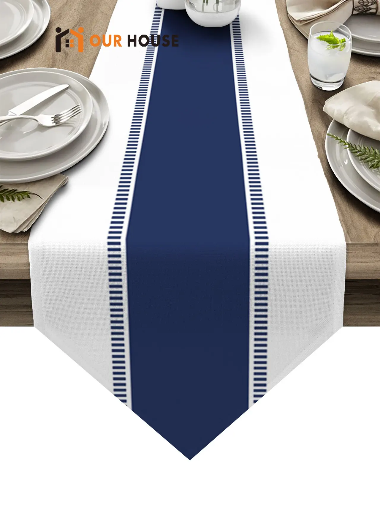 

Blue Stripes Solid Color Texture Table Runners Printed Coffee Tablecloth Wedding Decoration Modern Home Party Table Runners