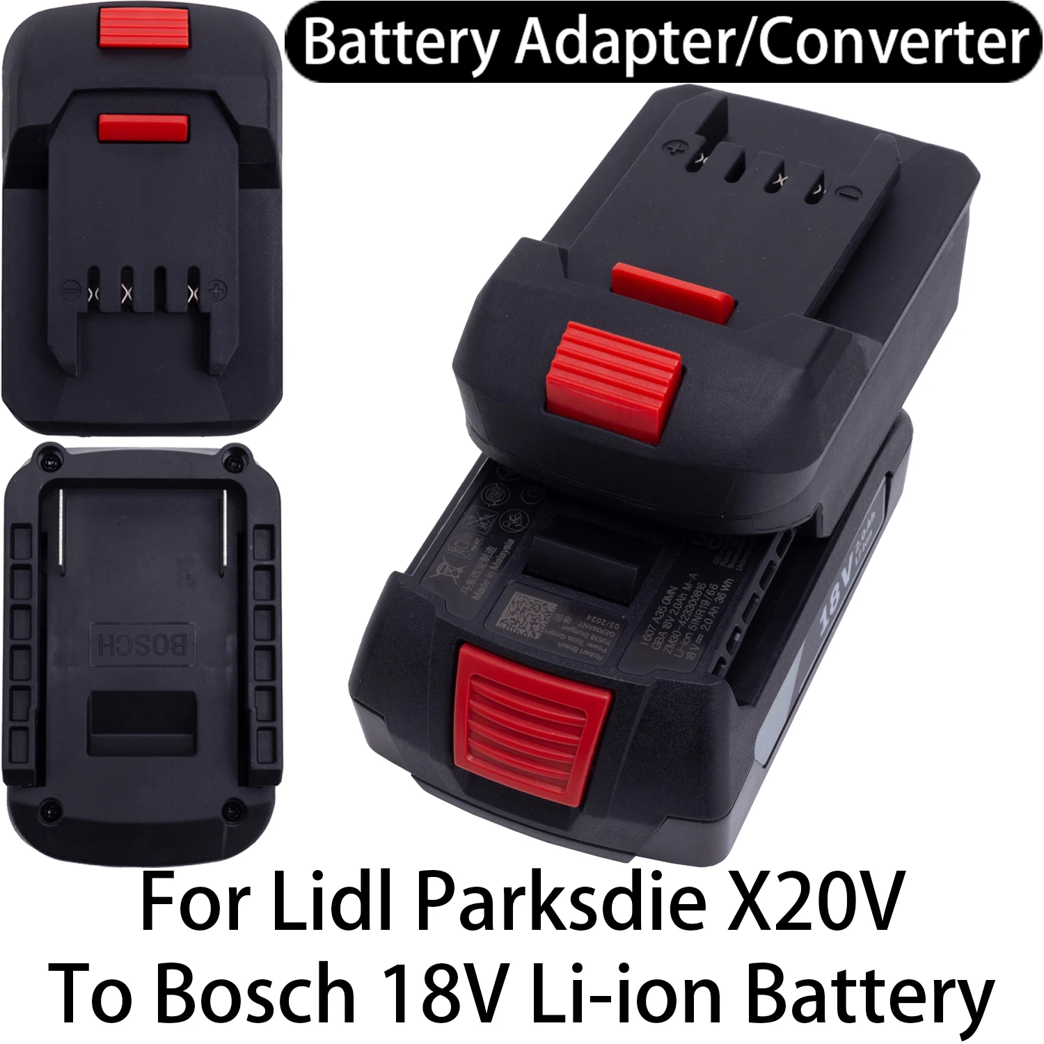 Batterieadapter für Lidl Parkside X20V Li-Ion-Werkzeug auf Bosch 18V Li-Ion-Batterieadapter, Konverter, Elektrowerkzeug-Zubehör