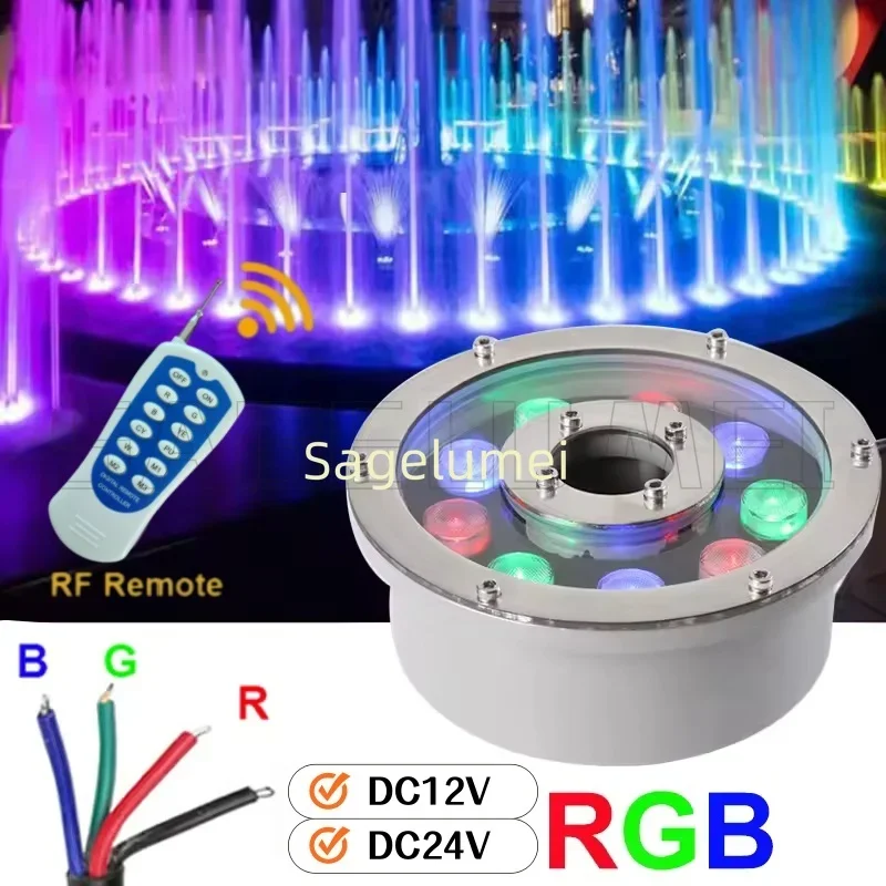 LED Color Fountain Pool Light RGB IP68 Underwater Lamp 12V/24V 3/6/9/12/18/24W Swimming Pool Landscape Lamp With remote control