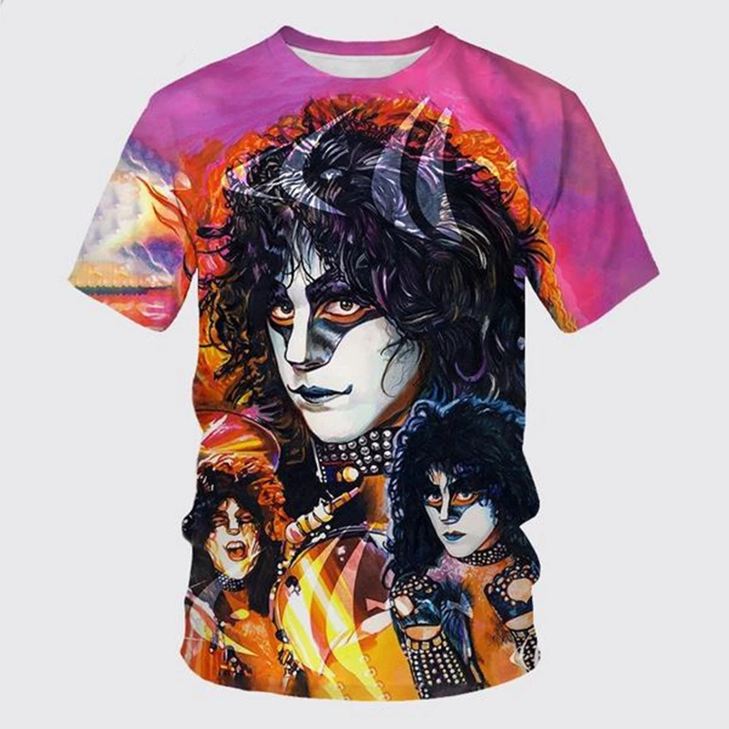 Fashion Kiss Rock Band Short Sleeve O Neck Shirt T-shirt Kiss Gene Simmons 3D T-shirt Harajuku Hip Hop Funny Casual Top T-shirt