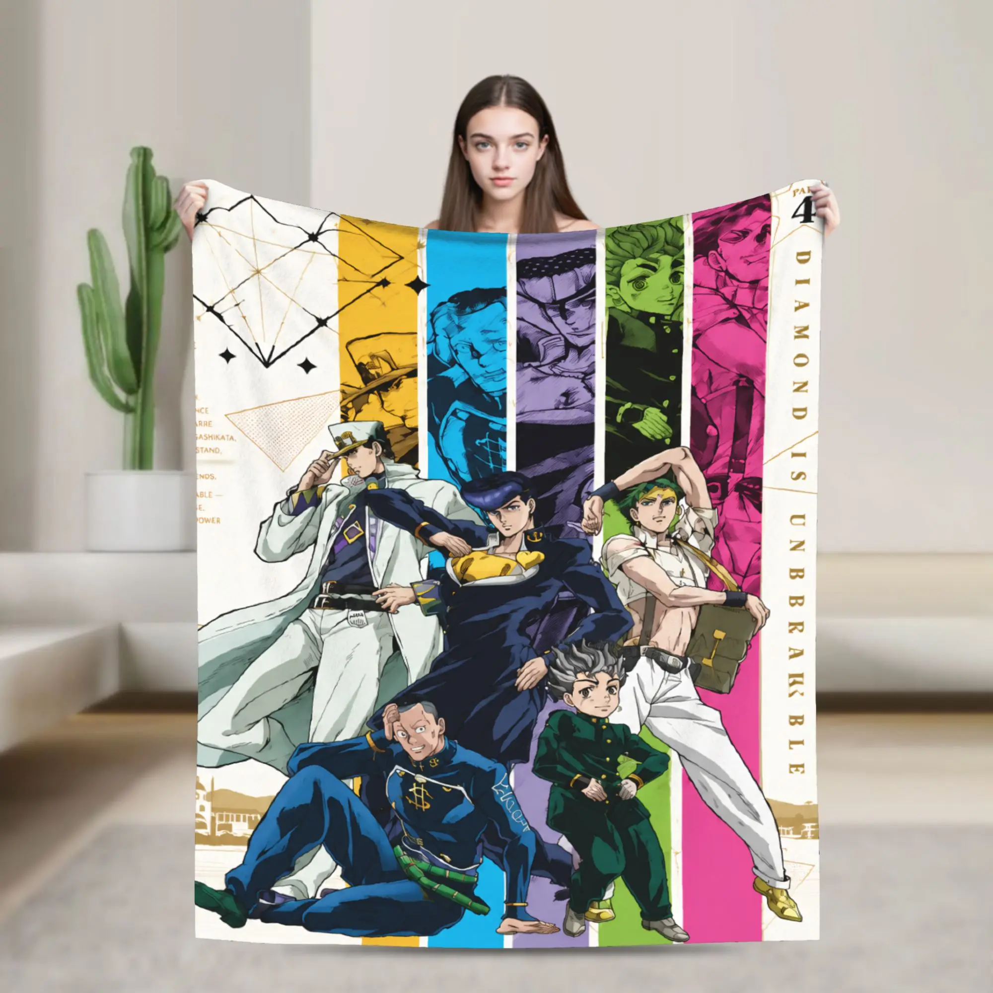 JoJos Bizarres Adventures Fleece Throw Blanket Anime Manga Blankets for Bedding Office Ultra-Soft Bed Rug