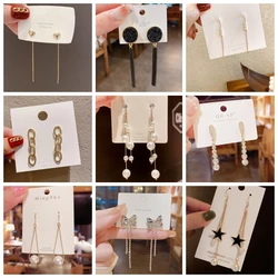 New Fashion Pearl Hanging Earrings for Women Sweet Heart Bowknot Korean Fashion Girls Dangle Earrings Long Thread Tassel Earring
