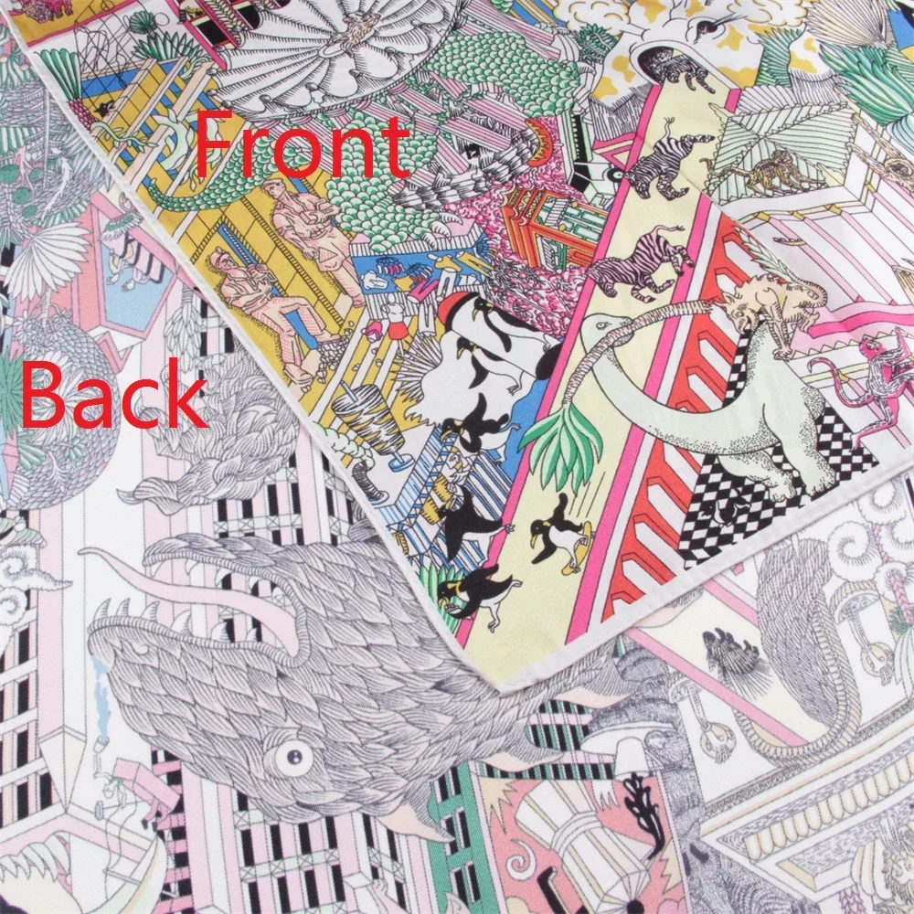 Twill Silk Scarf Women Poncho Hand Rolled Animals Printed Long Scarves Wraps Bandana Big Shawl Hijabs Female Foulards