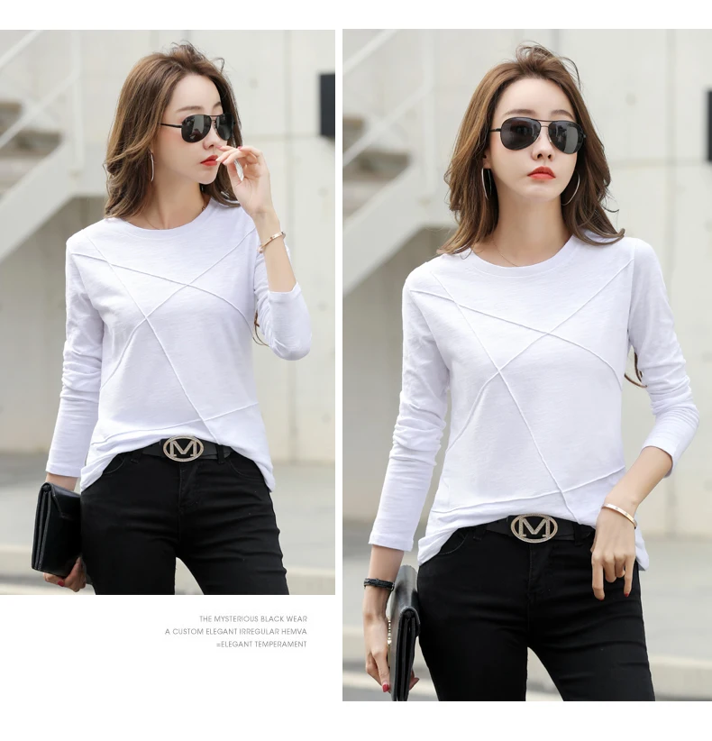 AOSSVIAO 2026 Frühling Langarm Damen O-Neck Bambus-Baumwoll-T-Shirt Elegantes, locker sitzendes geripptes Mode-T-Shirt Damen schlichte Oberteile – Detail 11