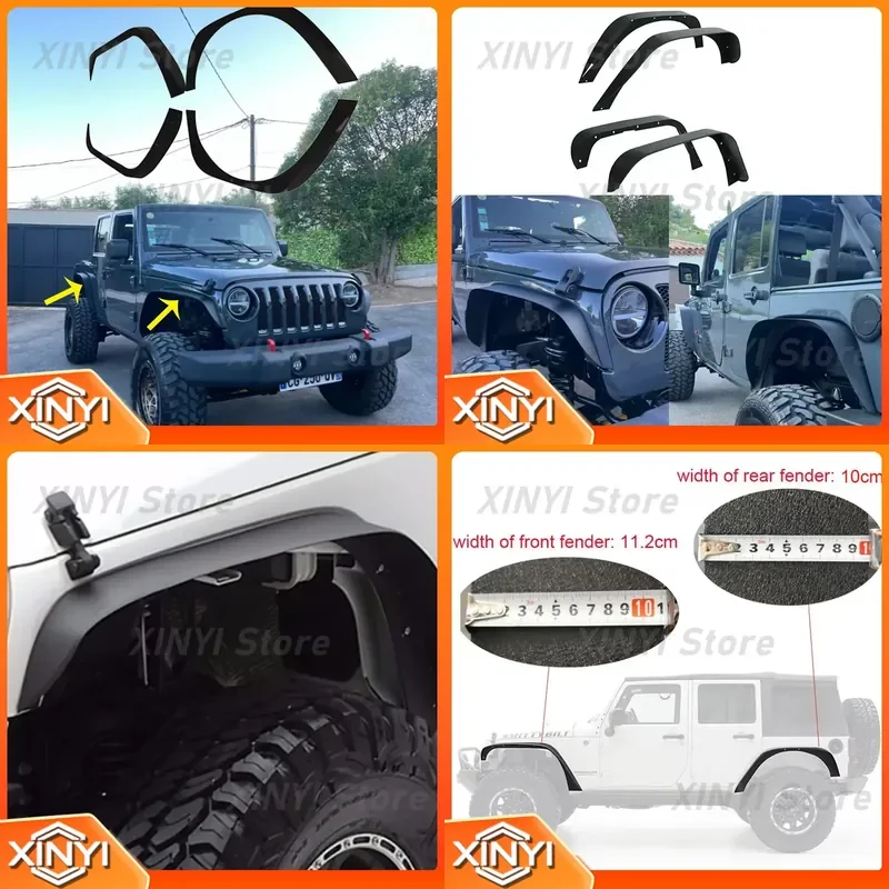for Lantsun J064 Wheel Eyebrow 4PC Set Fender Flares Steel Front Rear Flares for Jeep Wrangler JK 2007-2017