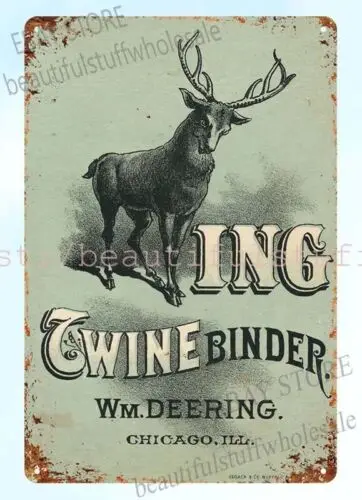 1870 Ing twine binder Wm. Deering Chicago Illinois farm deer metal tin sign