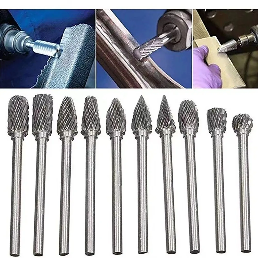 

10pcs/set Mini Tungsten Carbide Burr 6mm Shank Industrial Grade Rotary File Hard Alloy Drill Bit Dental Application