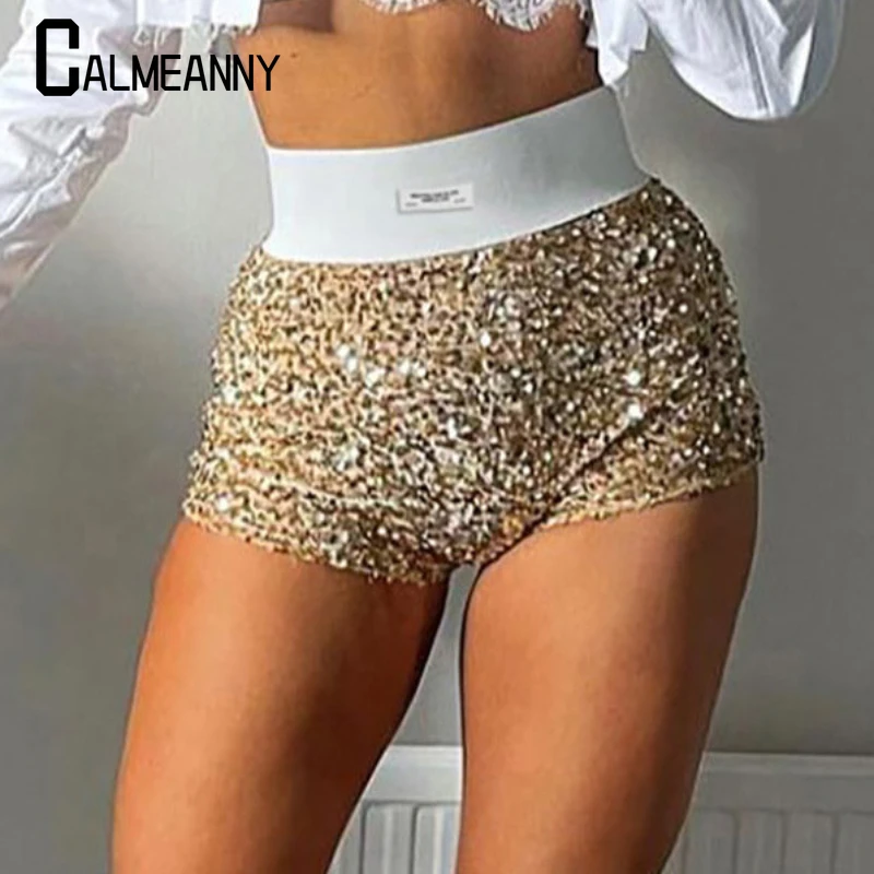 Women Shorts 2024 Summer New Style High Waist Glitter Sexy Skinny Party Nightclub Streetwear Fashion Trend Sequined Mini Shorts