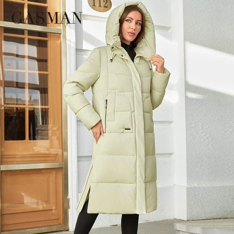 GASMAN 2023 Winter Down Jacket Women Long Classic zipper Design Pocket Stand Collar Hooded Slim Coat Women Parkas 83512