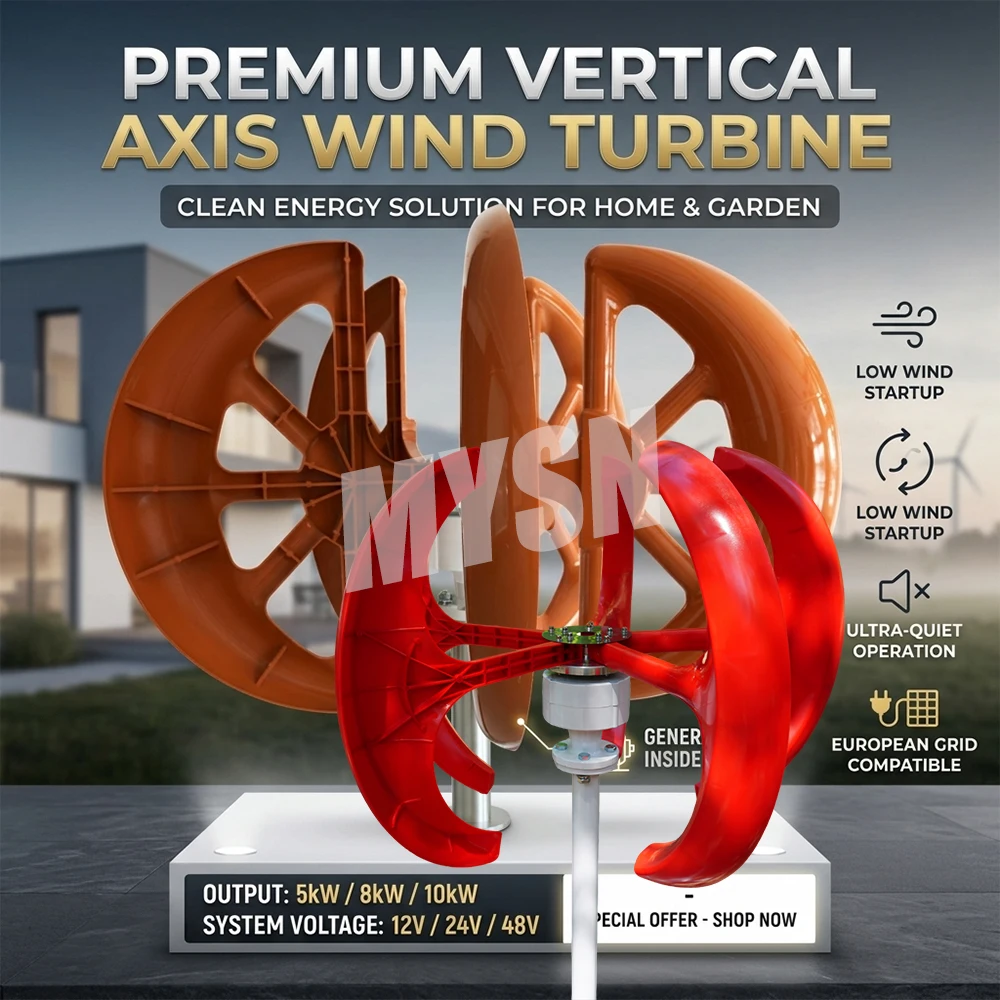 Wind Turbine 8000W Wind Turbine Generator 12V24V48V5-BladeVertical Axis Wind Turbines Generator Kit for Home Hybrid Streetlight