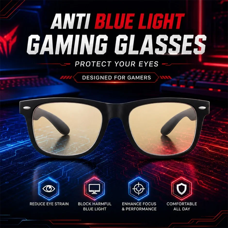 Gaming-Brille mit Blaulichtfilter, HD-Klarglas, Blendschutz, Computerbrille zur Linderung von Augenbelastung für Büro, Laptop und Gaming – Detail 14