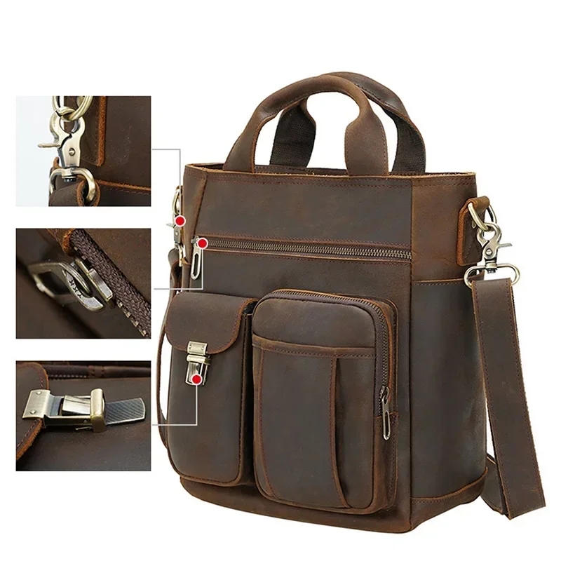 M537 New Retro Men's Crazy Horse Leather Multifunctional Large Capacity Outdoor Portable Leather Messenger Bag Single Shoulder