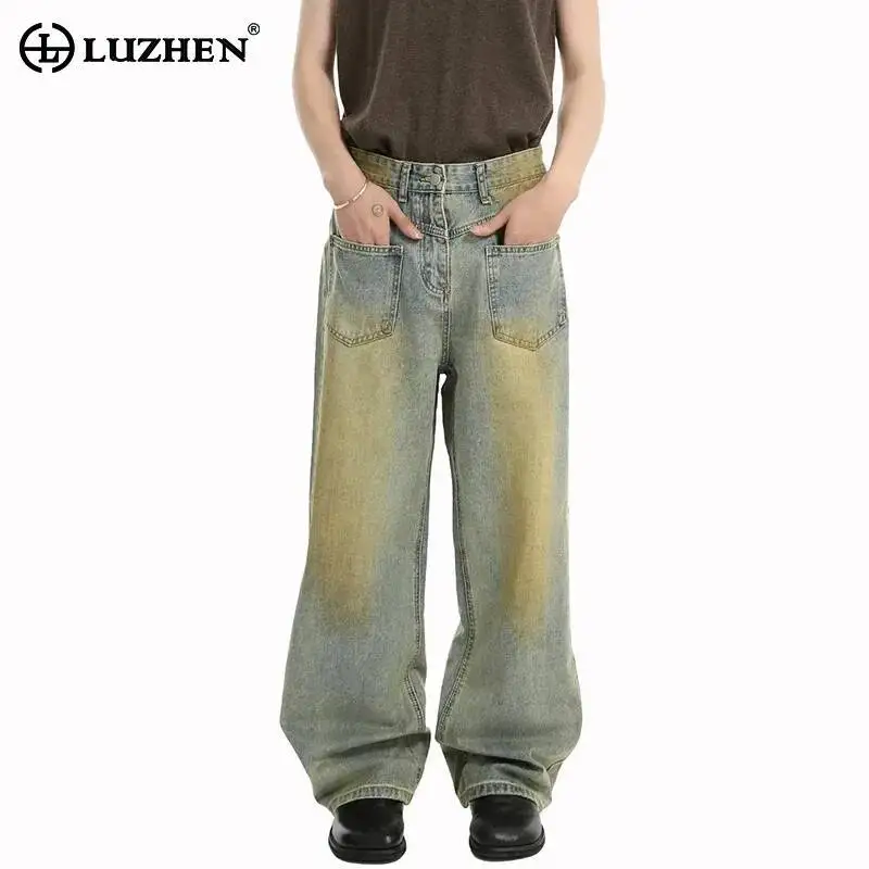 

LUZHEN Casual Straight 2025 Washed Design Stylish Pockets Gradient Personalized Jeans Men's Original Wide Leg Denim Pants JY7010