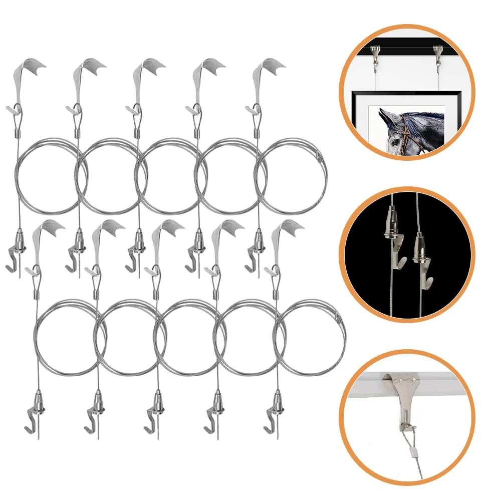 

10 Sets Picture Rail Hook Hanging Wire Kit Hooks for Pictures Frame Frames Rails