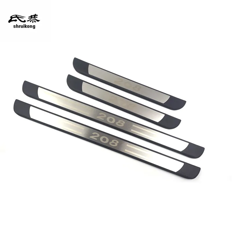 4PCS Suitable For 2012-2022 Peugeot 208 Plastic And Stainless Steel Car Outside Door Sill Pedal Scuff Plate Decoration Cover