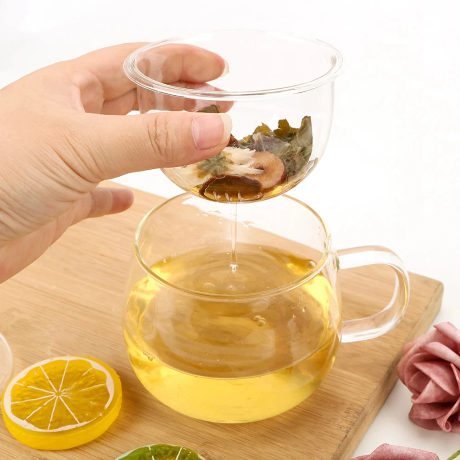 

350ml Loose Leaf Tea Strainer Coffee Filter Heat Resistant Glass Tea Cup Office Durable with Infuser and Lid Drinkware