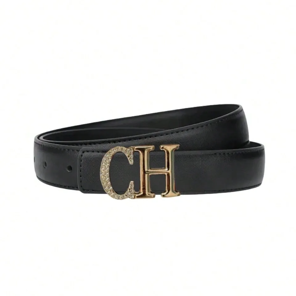 Women Thin Waist Belt Rhinestone Inlaid Metal Buckle Waistband For Pants Dresses Shirts Daily Office Matching