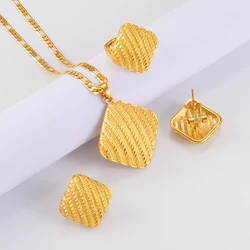 Anniyo Square Heart Ethiopian Jewelry Set Pendant Necklaces Earrings Rings African Eritrean Habesha Dubai Weeding Gifts #140016