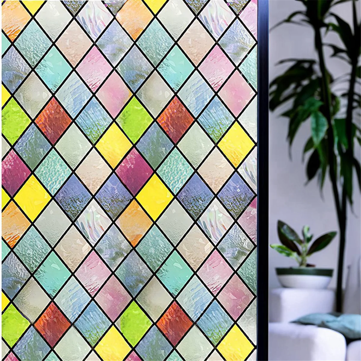 Privacy Window Film, Stained Glass Rainbow Window Tint, Glue Free 3D Decorative Window Stickers for Home, Office 45cm