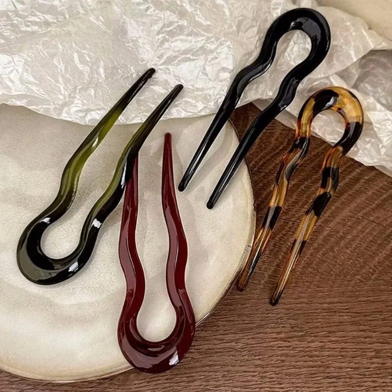 

U-Shaped Hair Fork Fashion Tortoiseshell Acetate Hairpin Geometric Design Headwear Hair Sticks Women Girls