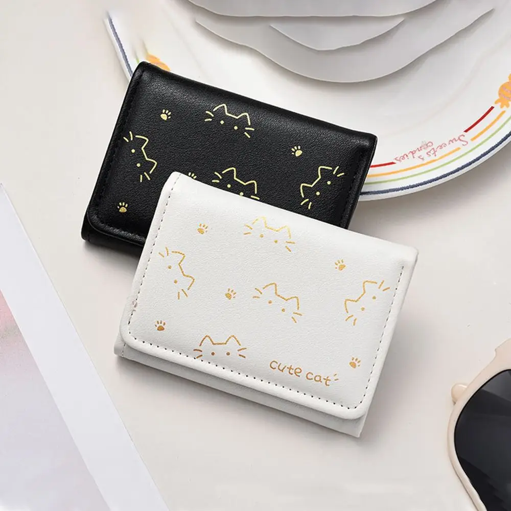 3 طيات هريرة مطبوعة محفظة لطيف هريرة الكلب بولي Leather جلد قصير لطيف محفظة صغيرة INS نمط حقائب المال النسائية